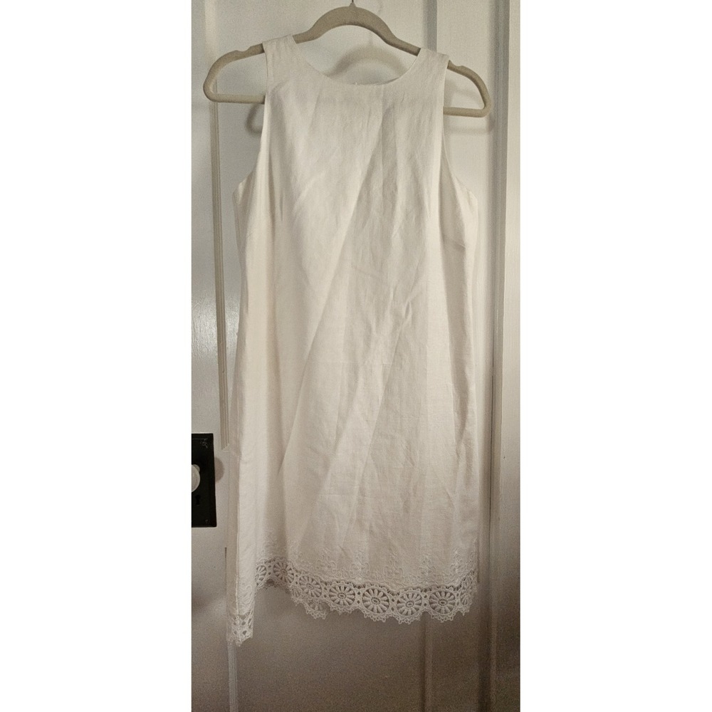 VINCE CAMUTO white linen lace hem shift‎ dress sleeveless lined Sz 6